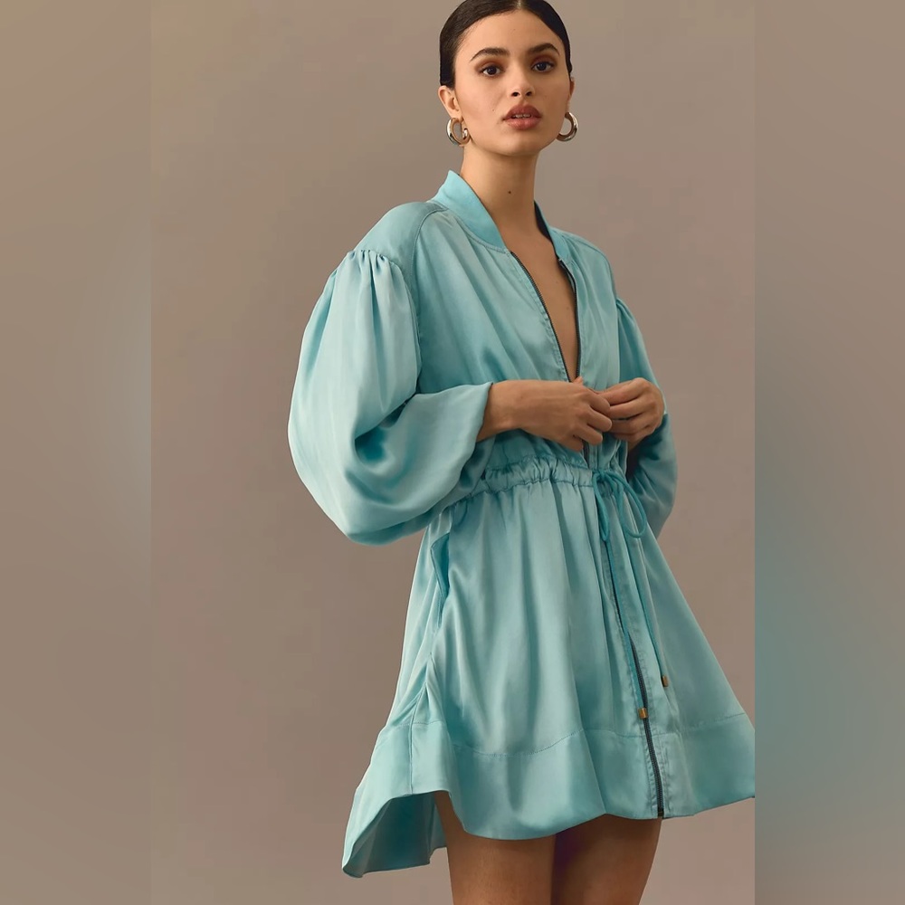 Anthropologie LOVE THE LABEL  Utility Mini Dress Aqua Blue